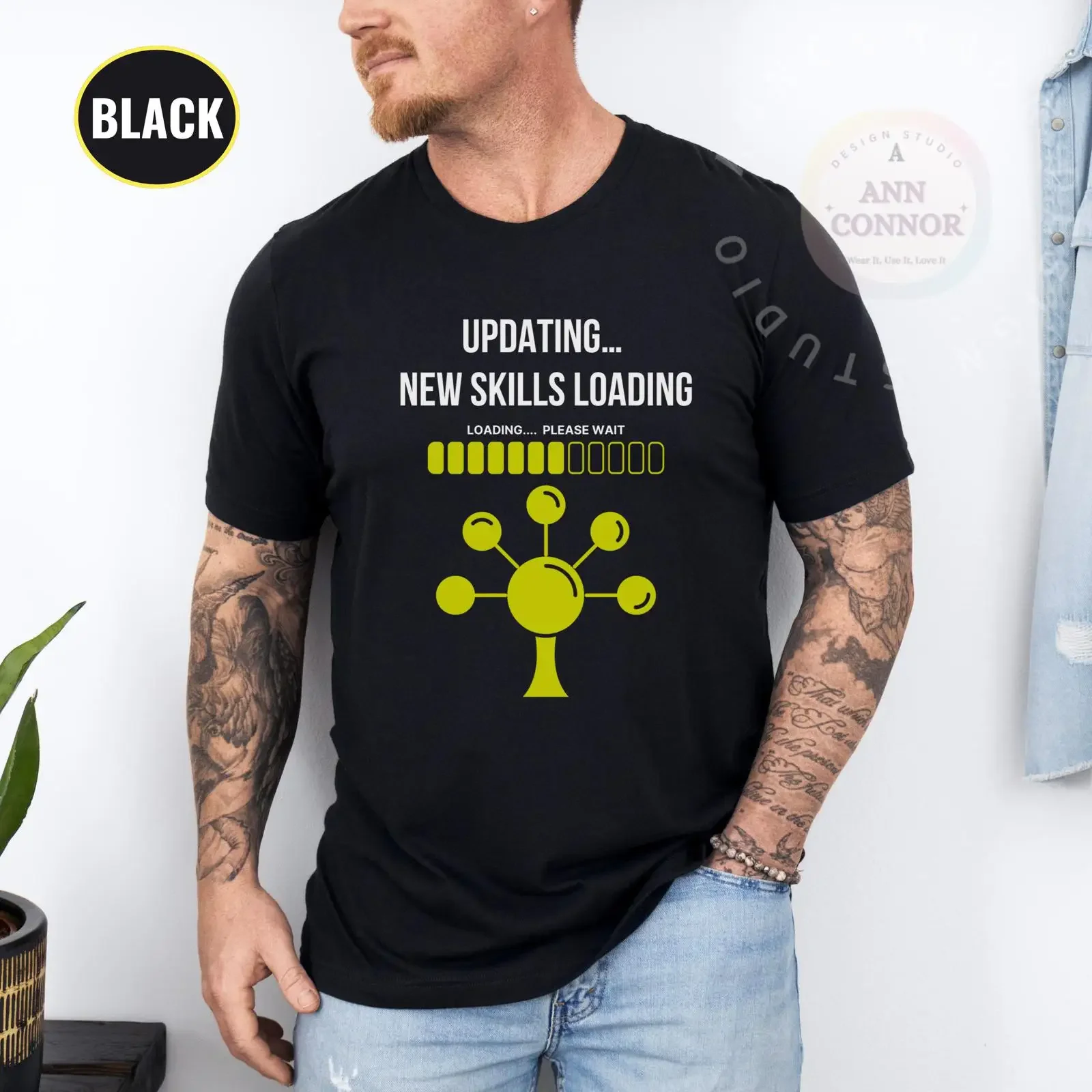 Updating New Skills Loading T Shirt Funny Geek Tech Nerd Programmer IT Professional Software Developer Coding Humor vintage