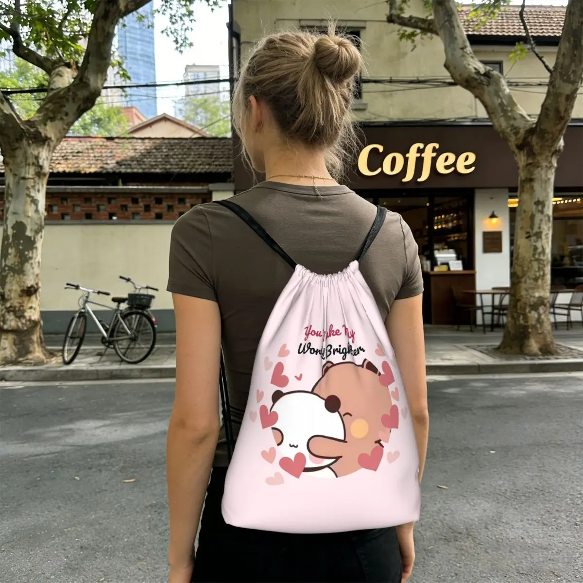 Panda Bear And Brownie True Love Happy Birthday BUBU DUDU Backpacks CasualDrawstring Bags Shoes Bag BookBags for Travel Students