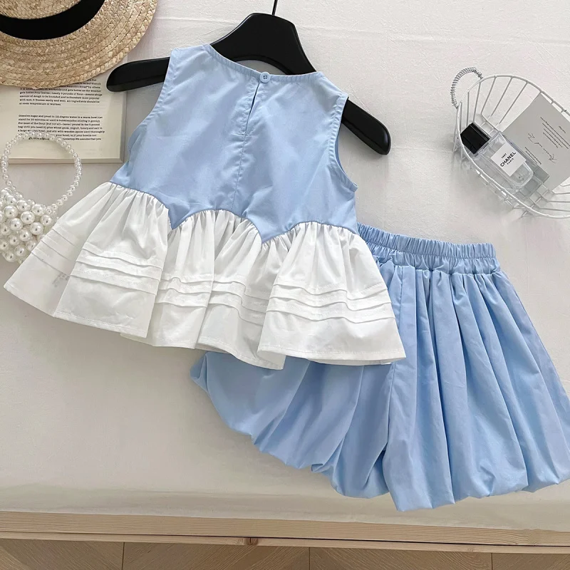 2025 الفتيات الصيف موضة جديدة الطفل الحلو روز سترة فستان برعم على شكل السراويل Suit17262-63 #5
