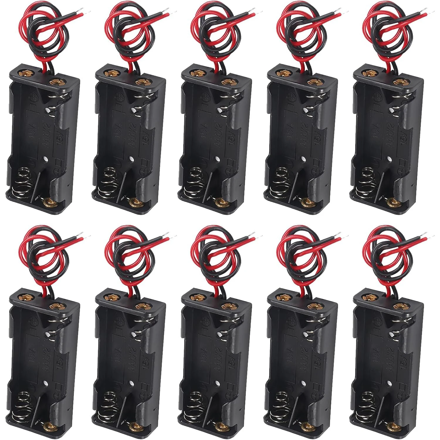 10pcs AAA Battery Holder 2X 1.5V AAA Battery Power Case Plastic Box with Wire Applicable for Electronic Toy Home Appliance Remot