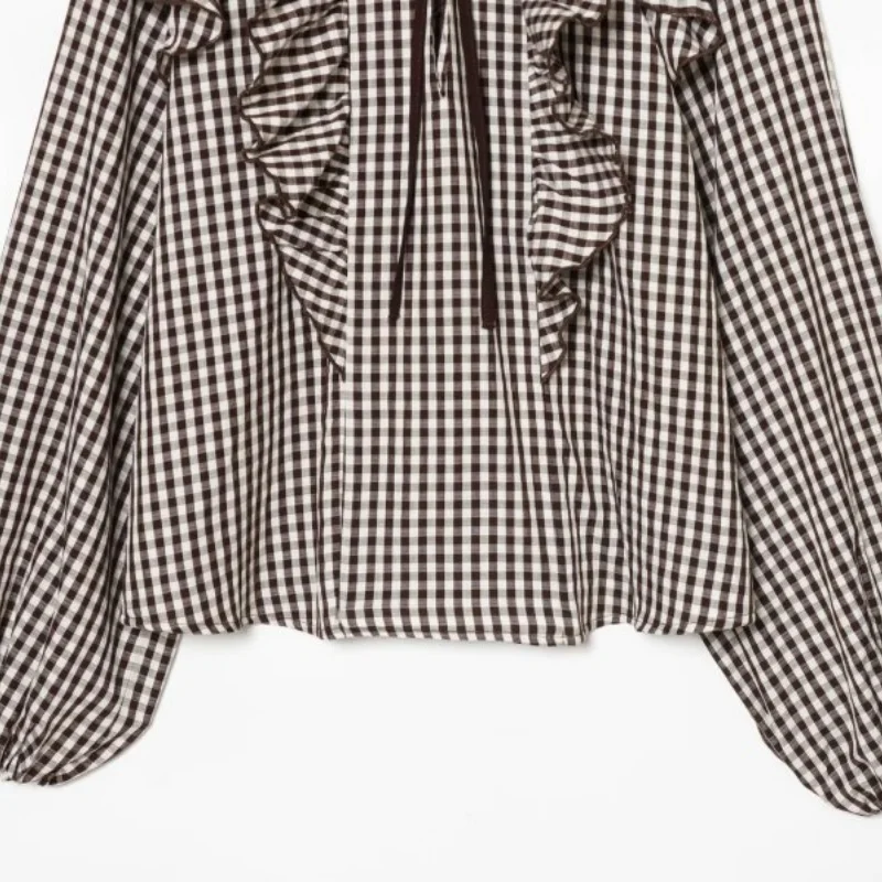 Frauen Frühling Plaid Layered Decor Pullover Bluse Shirt Mode Casual Tops Elegante Büro Dame Chic Stil Neue Ankunft