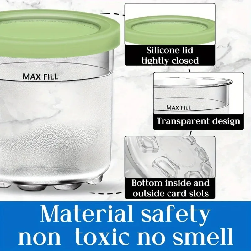 Creami Pints and Lids for Ninja - 4 pack Creamy Icecream Containers Cups Jars Tubs Canisters Set, Smoothie Pot Compatible