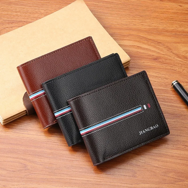 2024 New Style Simple Men's Short Wallet Horizontal Ribbon Color Contrast Money Clip Multi-card Coin Wallet