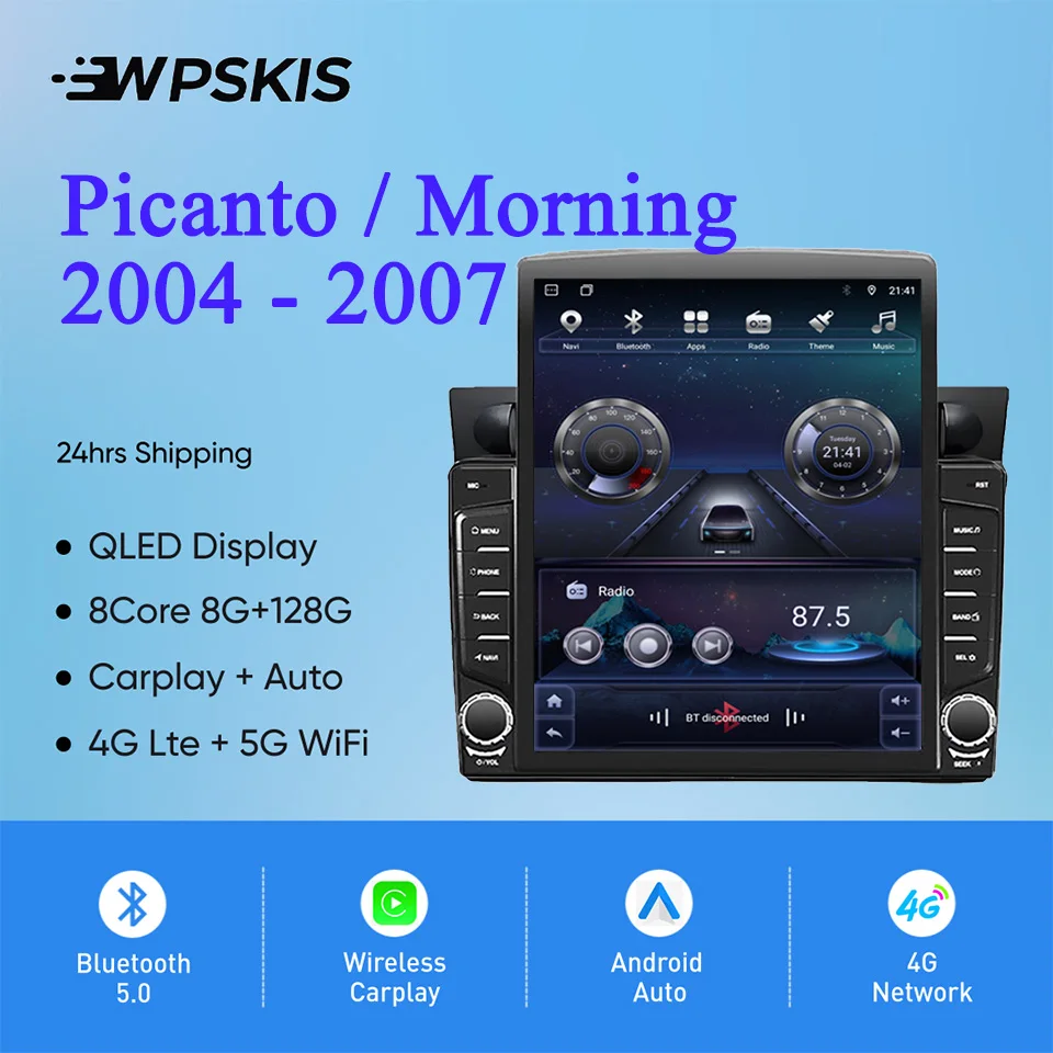 8Core 8+128G Carplay Auto Car Radio Audio Stereo Tape Recorder HU Head Unit For Kia Picanto Morning 2004 - 2007 GPS DVD Cassette