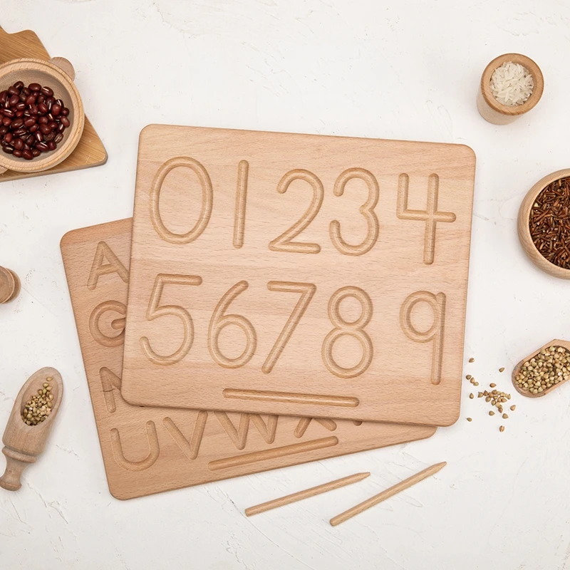 Montessori Digitaal Bord Voor Meisjes Jongen Traceringsbord Dubbelzijdig Wiskunde Beuken Houten Letters Nummer Tellen Puzzel Kids Cadeau