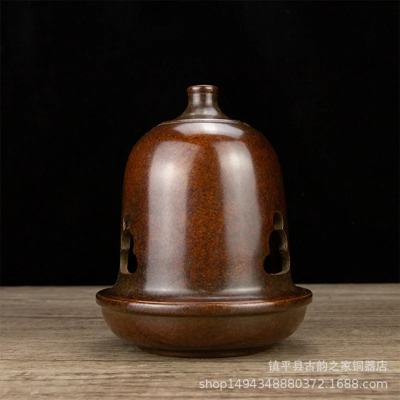 Pure Copper Dice Cup Buddhist Supplies Antique-Style Incense Sandalwood Burner Craft Ornament Living Room