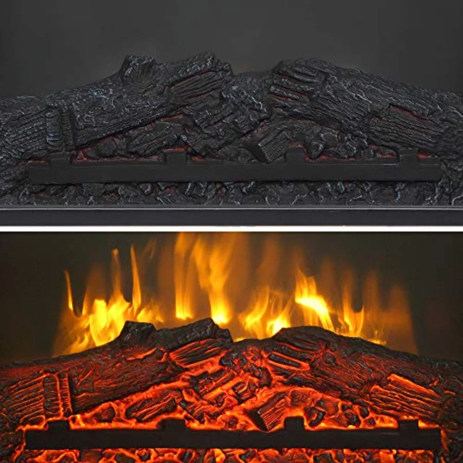 موقد كهربائي قائم بذاته مقاس 25 بوصة مع تأثير لهب واقعي وتصميم رف خشبي ومساحة داخلية يتم التحكم فيها عن بعد