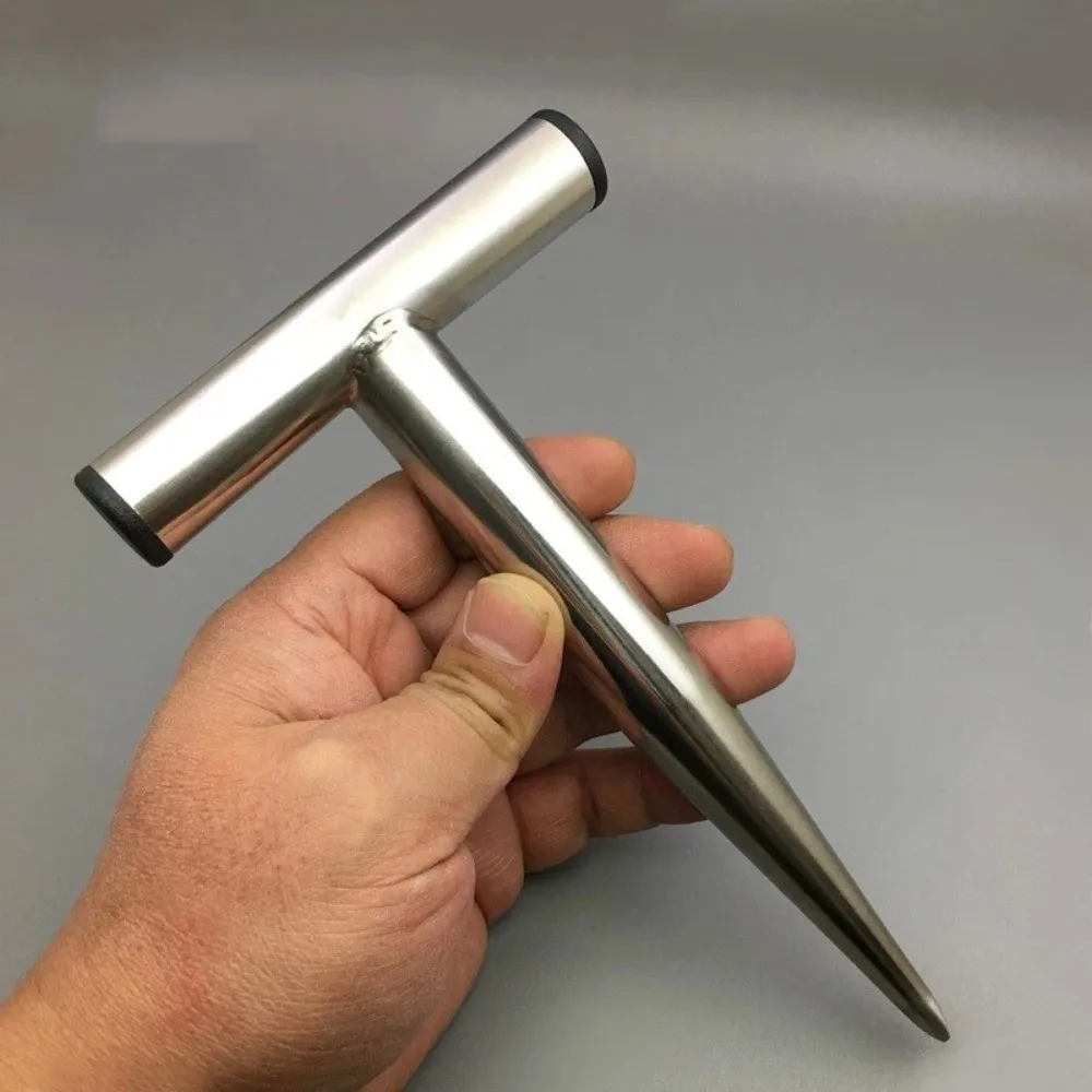 Stainless Steel Soil Puncher T-shaped Easily Cleaning Hand Dibble Comfortable Handle Bulb Planter Tool Transplanting
