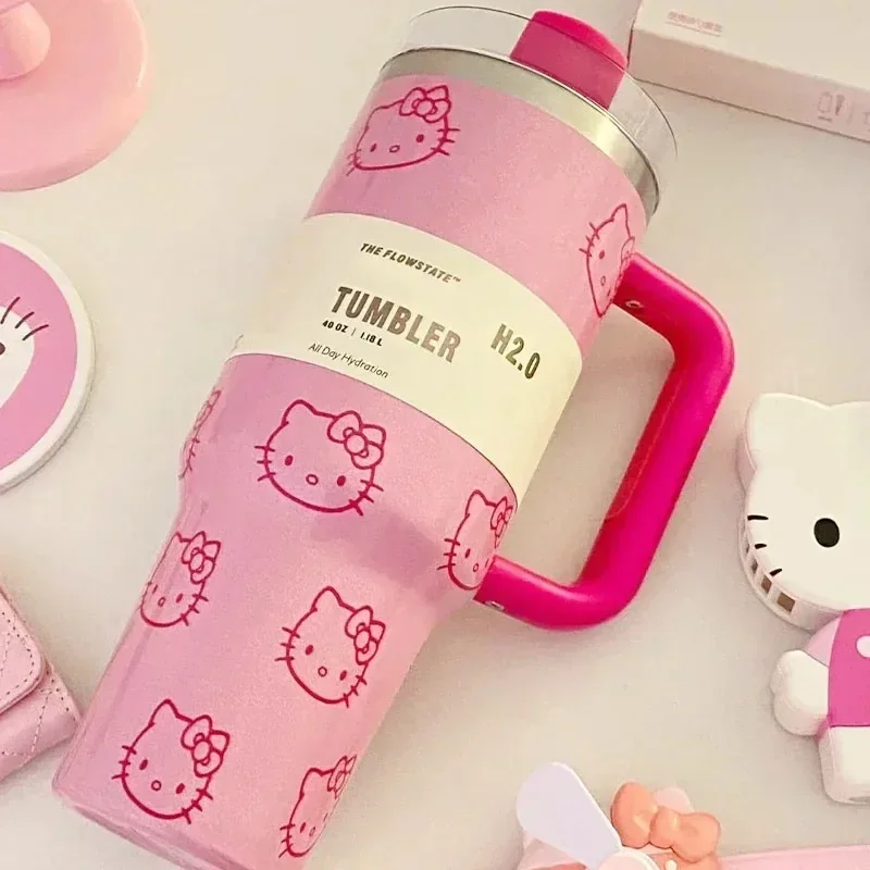 40Oz Hello Kitty Insulated Mug Pink with Handle  Mugs  Capacity Thermos Drinks Coke Coffee Mug