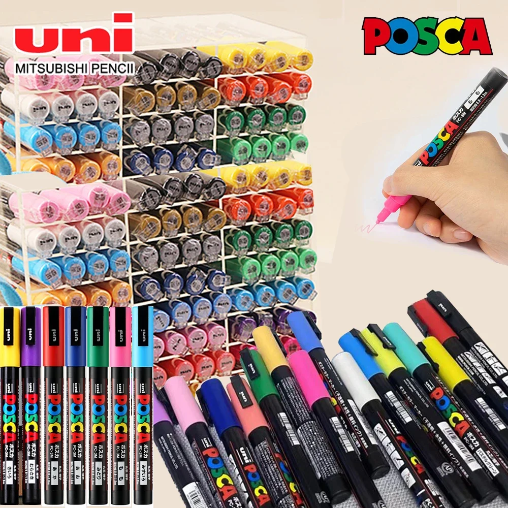 Japan UNI POSCA Markers Set POP Poster Painting Graffiti Manga PC-1M/3M/17K Full Set Permanent Acrylic School Office Supplies