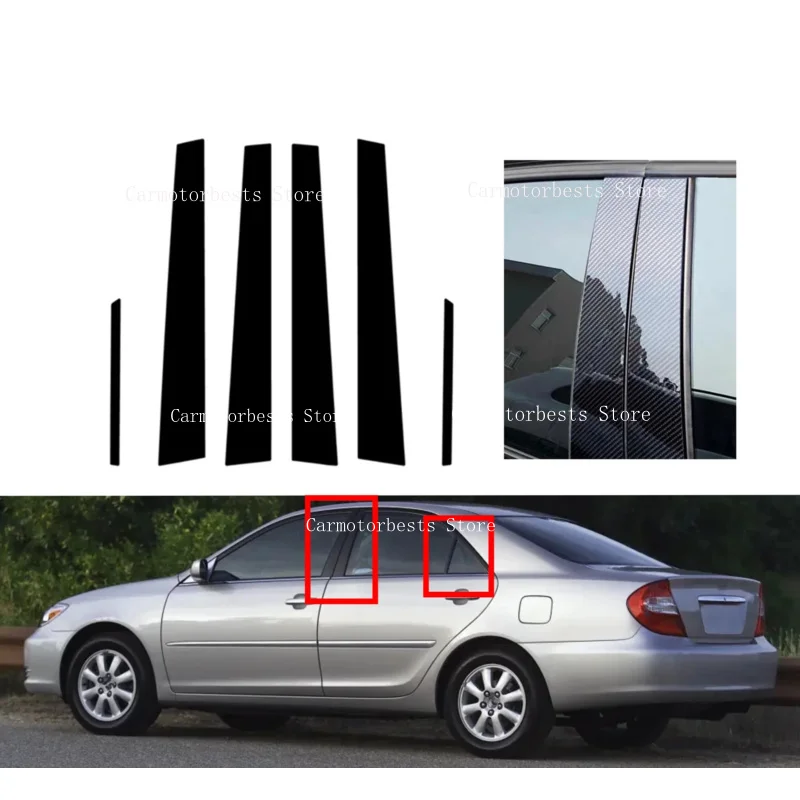 Fit For Toyota Camry XV30 2002- 2006 Glossy Black Carbon Fiber Window Door Deal B C Pillar Post Cover Sticker