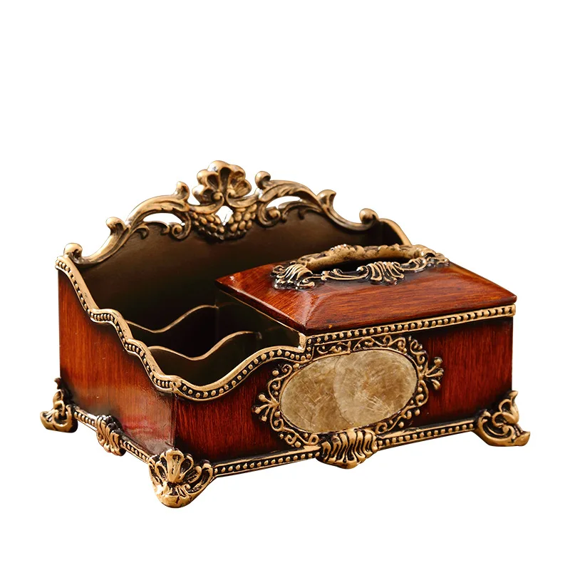 

European retro tissue box high-end multi-function remote control storage box living room coffee table dining room resin napkin
