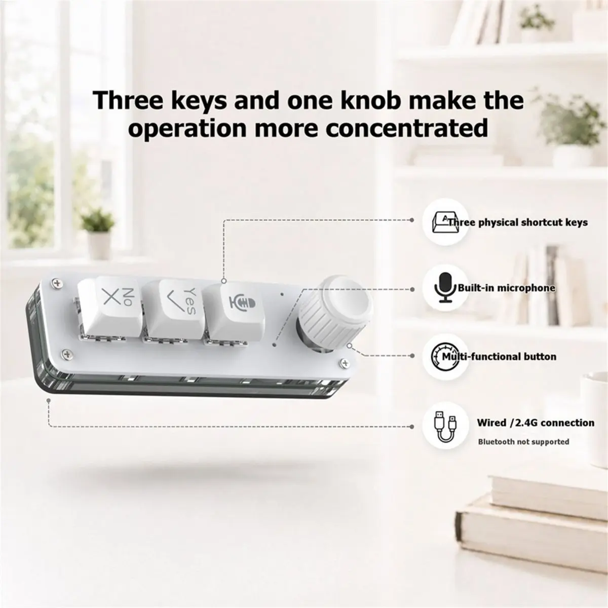 Mini AI Voice Macro Keypad 3 Keys Single Knob Mechanical Keyboard 2.4G+Wired Dual Connection Intelligent Input Keypad A