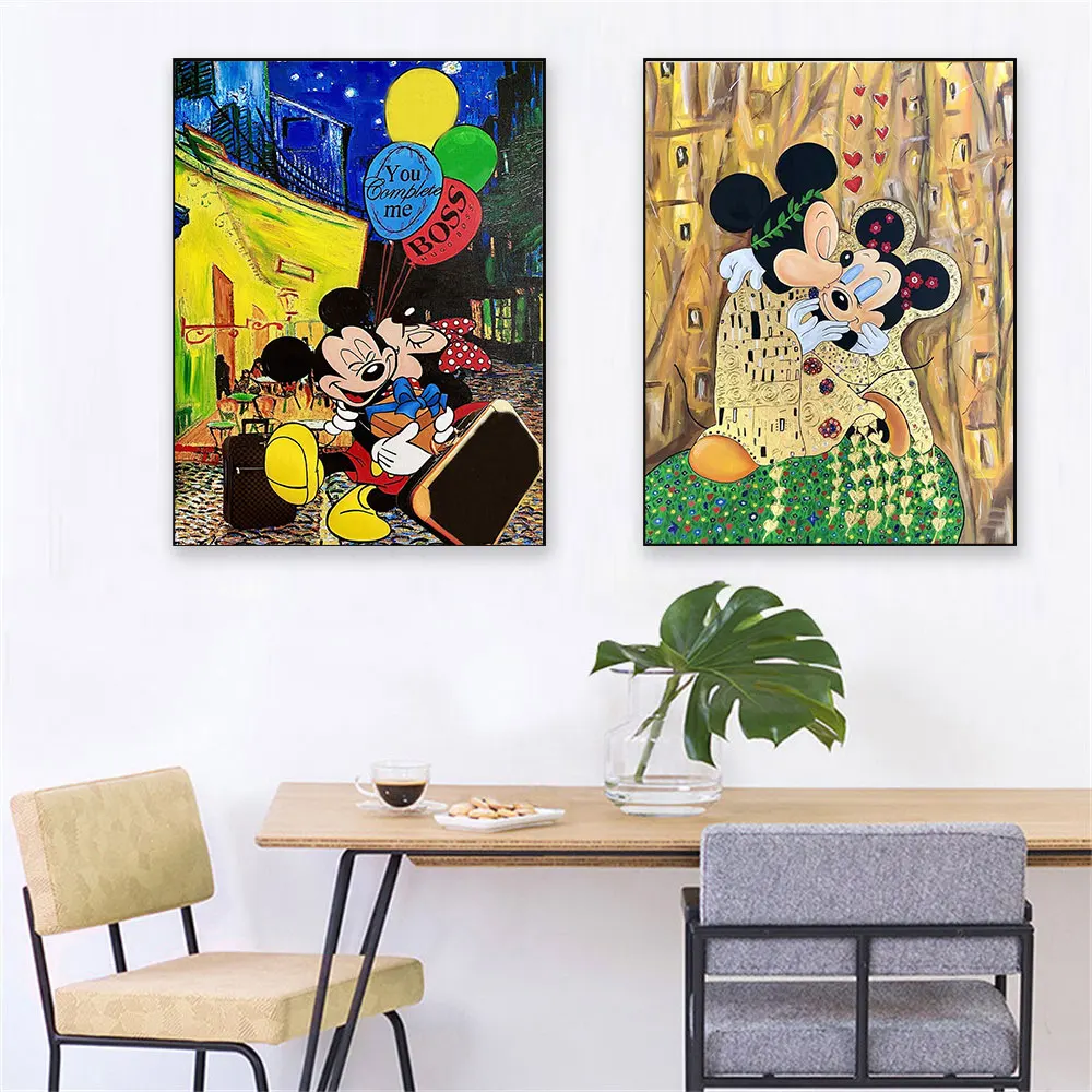 

Disney Mickey and Minnie Mouse Golden Love Art Posters Graffiti Canvas Painting Poster For Living Room Decoration Gifts