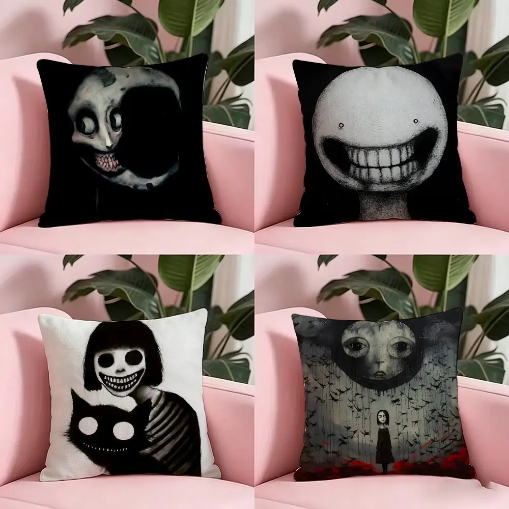 Anime Halloween Surreal Nightmar Cushion Cover Anti-dustmite Pillowcase Invisible zipper silky short plush Sofa cushion cover