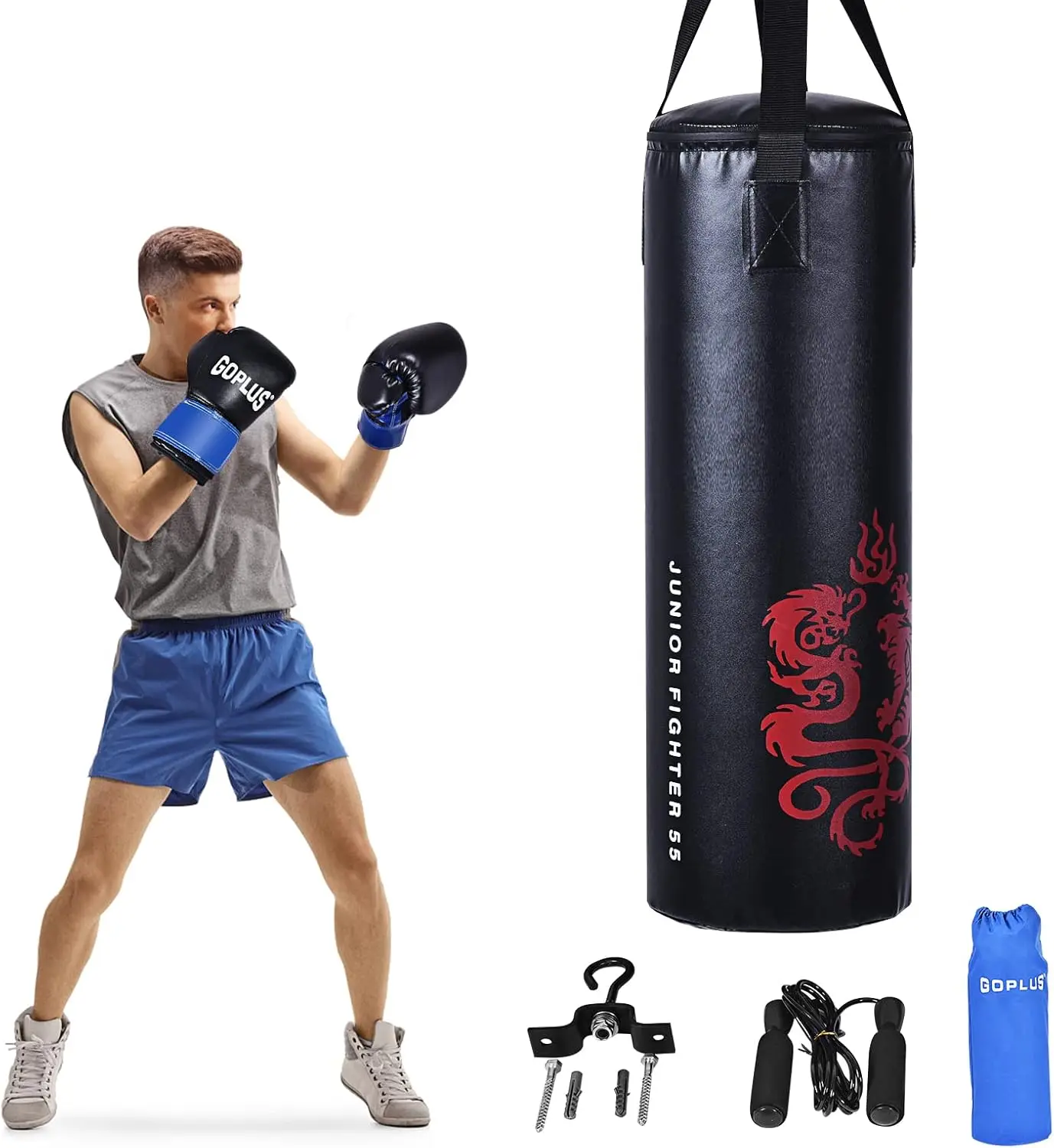 

Punching Bag Set With Gloves, 22Lbs/ 40Lbs Filled Ki Boxing Bag, Rucksack, Jump Rope, Firm Hook, Heavy Bag For Kids Youth