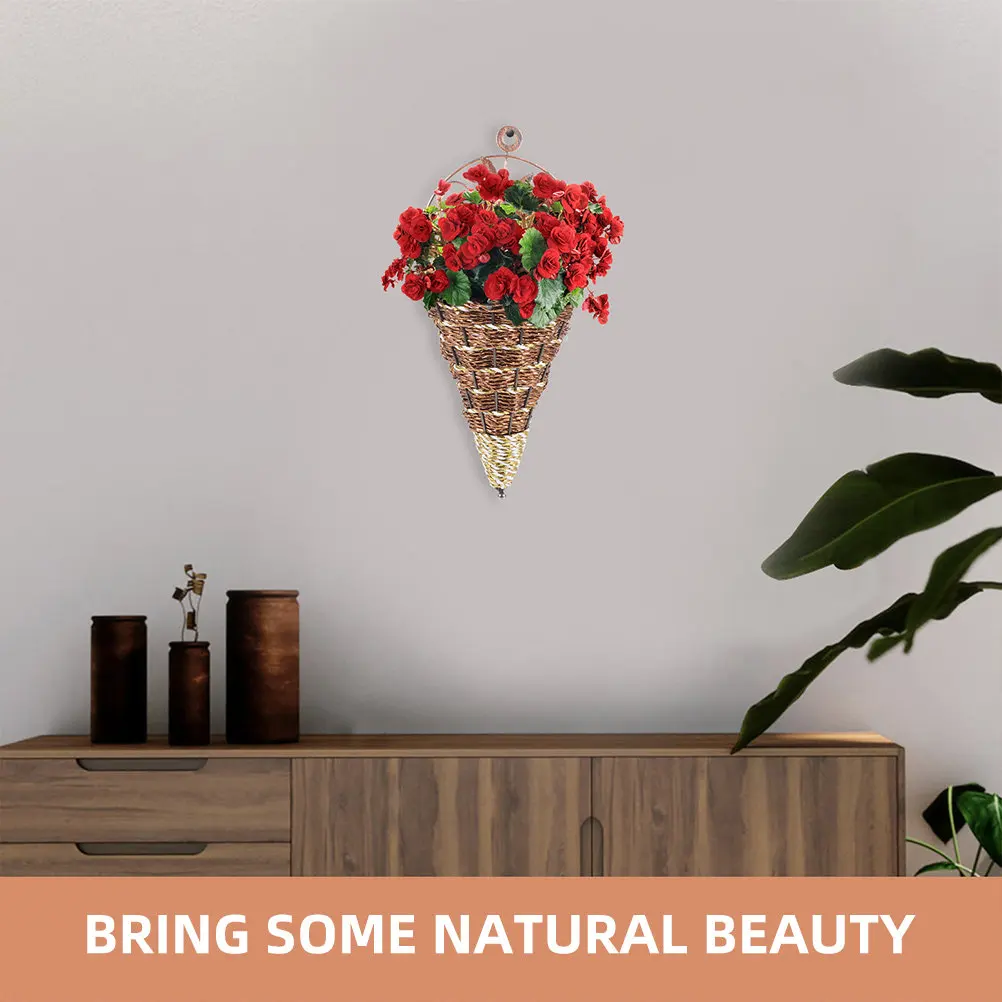 Plastic Wall Hanging Basket Imitation Woven Decorative Hanging Flower Basket Home Storage Organizer Kitchen Seasoning Fruit