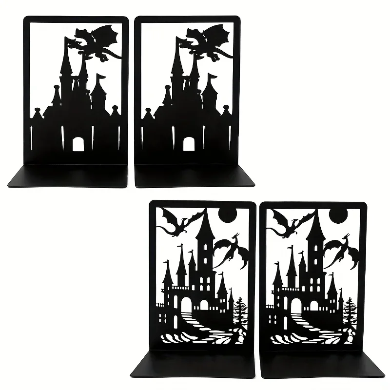 CIFbuy Fantasy Dragon Metal Wall Art Bookends Hollow Castle Sculpture Decor for Living Room Bedroom Home Hanging Gift