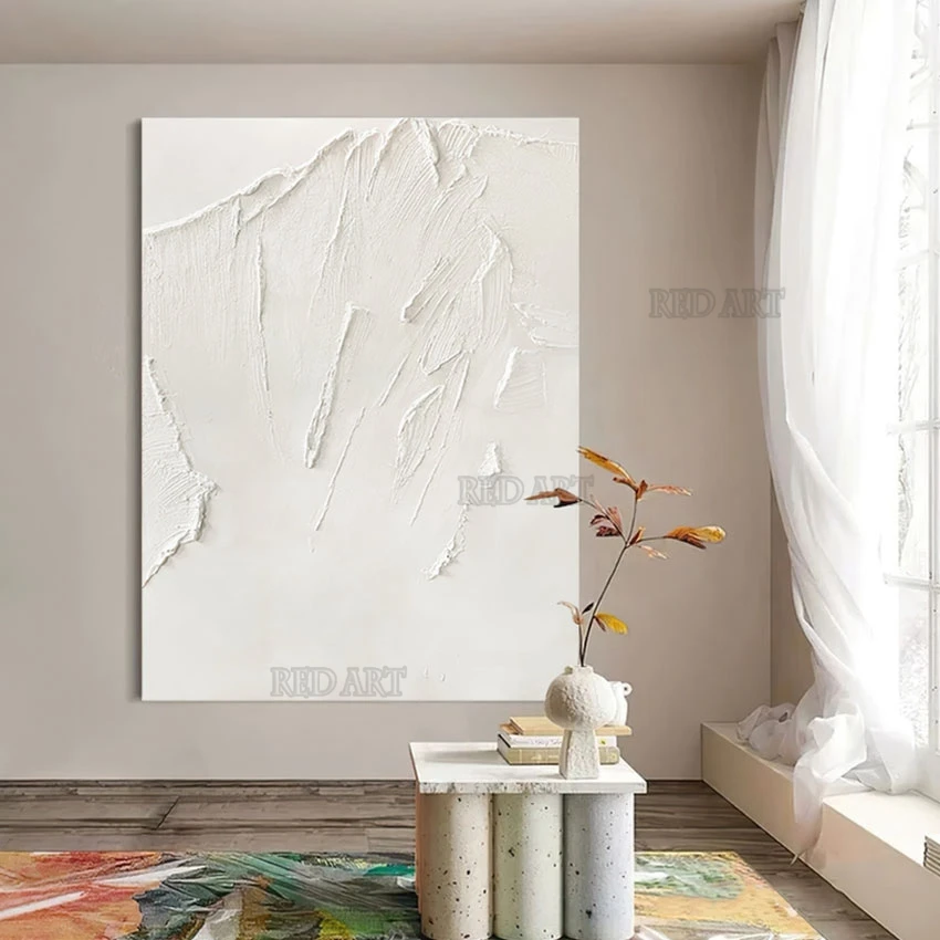 Abstract Heavy Thick White Acrylic Painting Picture, Unframed Murals, Hand Item, Modern Art, Wall Decor Artwork, High Quality