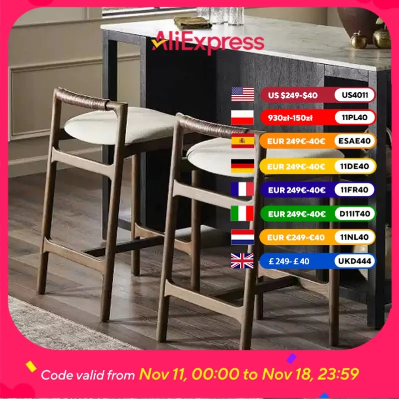 

Wooden Modern Gray Bar Stools Minimalist Retro Home Kitchen Bar Stools Design Brown Sturdy Sgabello Cucina Alto Furniture