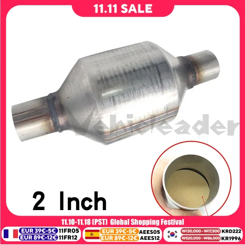 Universal  2 inch EURO1 High Flow Racing Catalytic Converter With 400 cpsi Ceramic Substrate Catalyst Total length 29.62cm