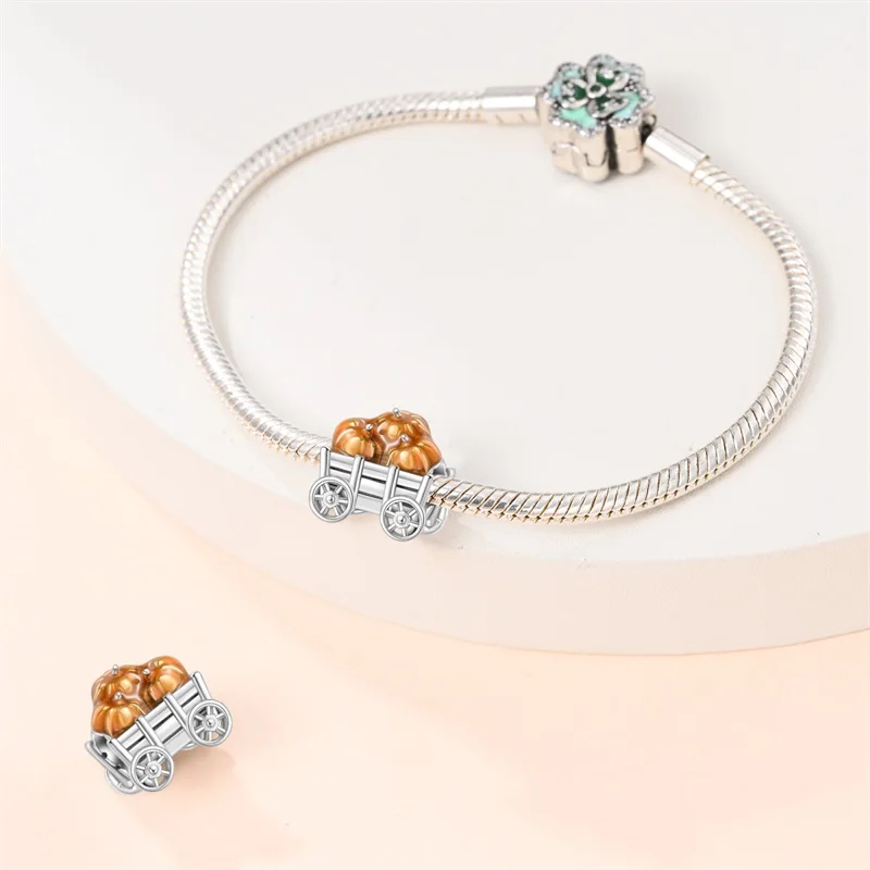 Herbstserie aus 925er-Sterlingsilber, braune Ahornblätter, Vogelscheuche, Eichhörnchen, Kürbis-Charms, Perlen, passend für Pandach-Armbänder, DIY-Schmuck – Detail 26