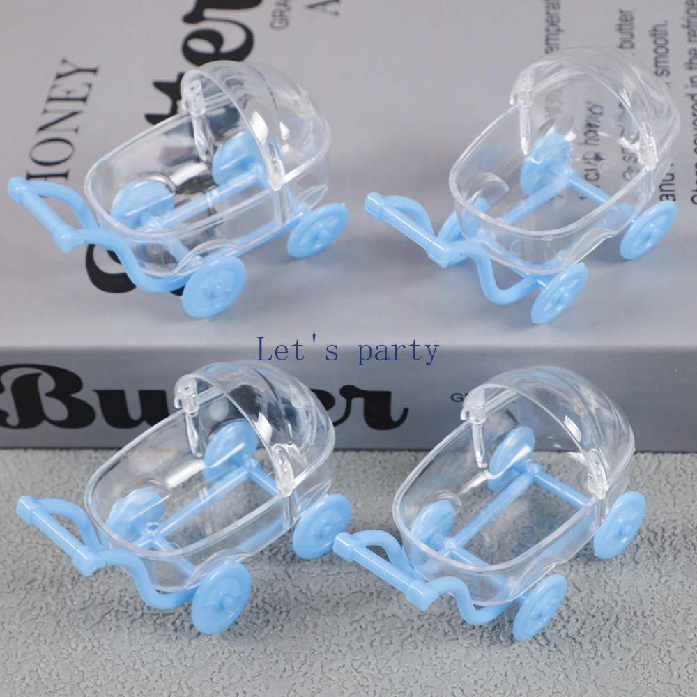 6Pcs Transparent Plastic Baby Stroller Shape Candy Boxes