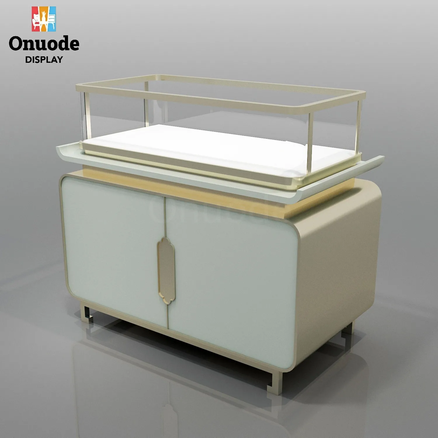 맞춤형 최고급 유리 금속 프레임 진열장, LED 조명이 있는 매장용 주얼리 진열대