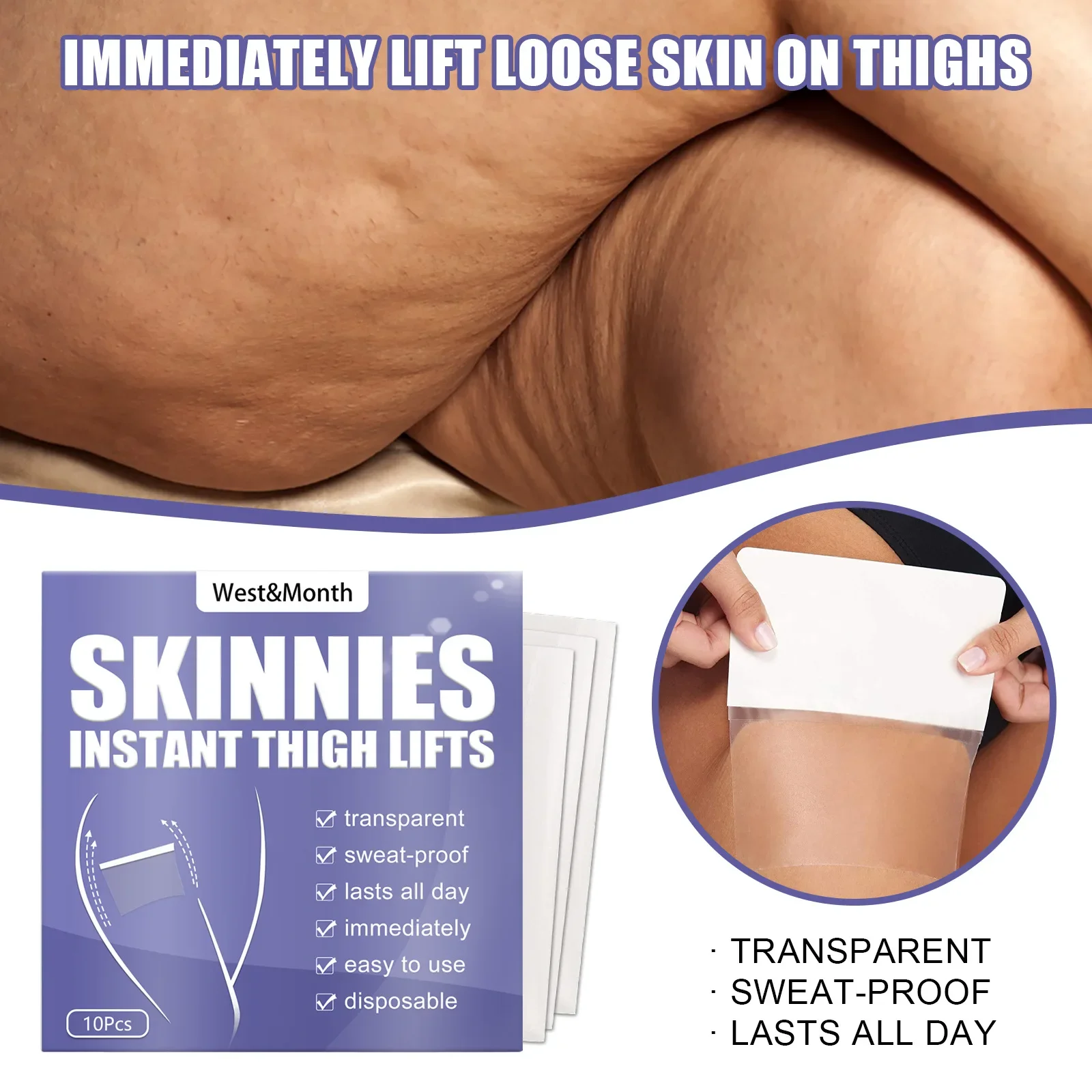 10Pcs Invisible Thin Leg Stickers Fast Lifting Thigh Line Wrinkle Flabby Sagging Skin Tightening Tape Instantly Firming Skin