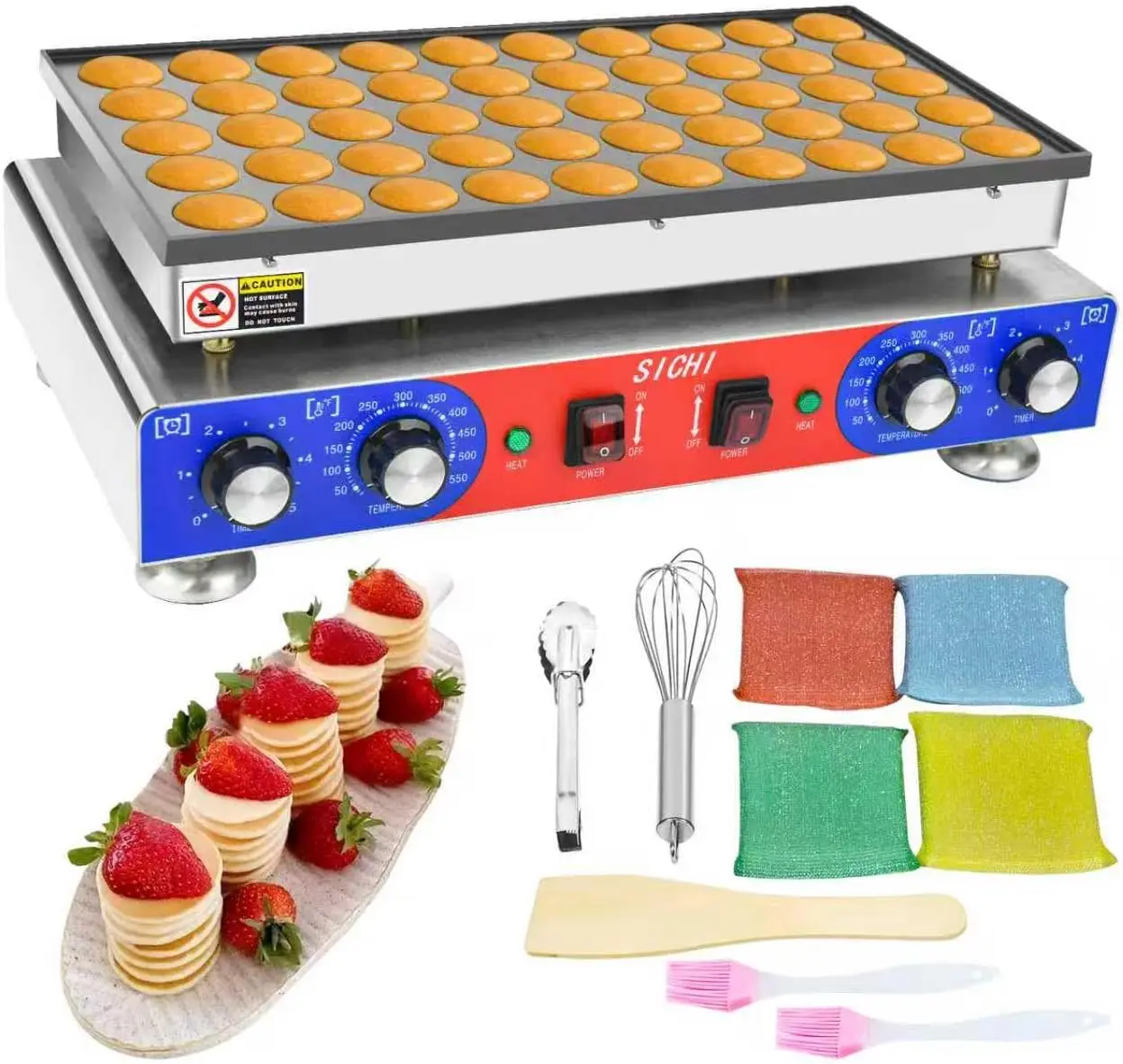 Mini Pancake Maker - 50Pcs Mini Dutch Pancake Maker With Nonstick and Quick Heat-Up, Mini Pancakes Maker Machine With 2