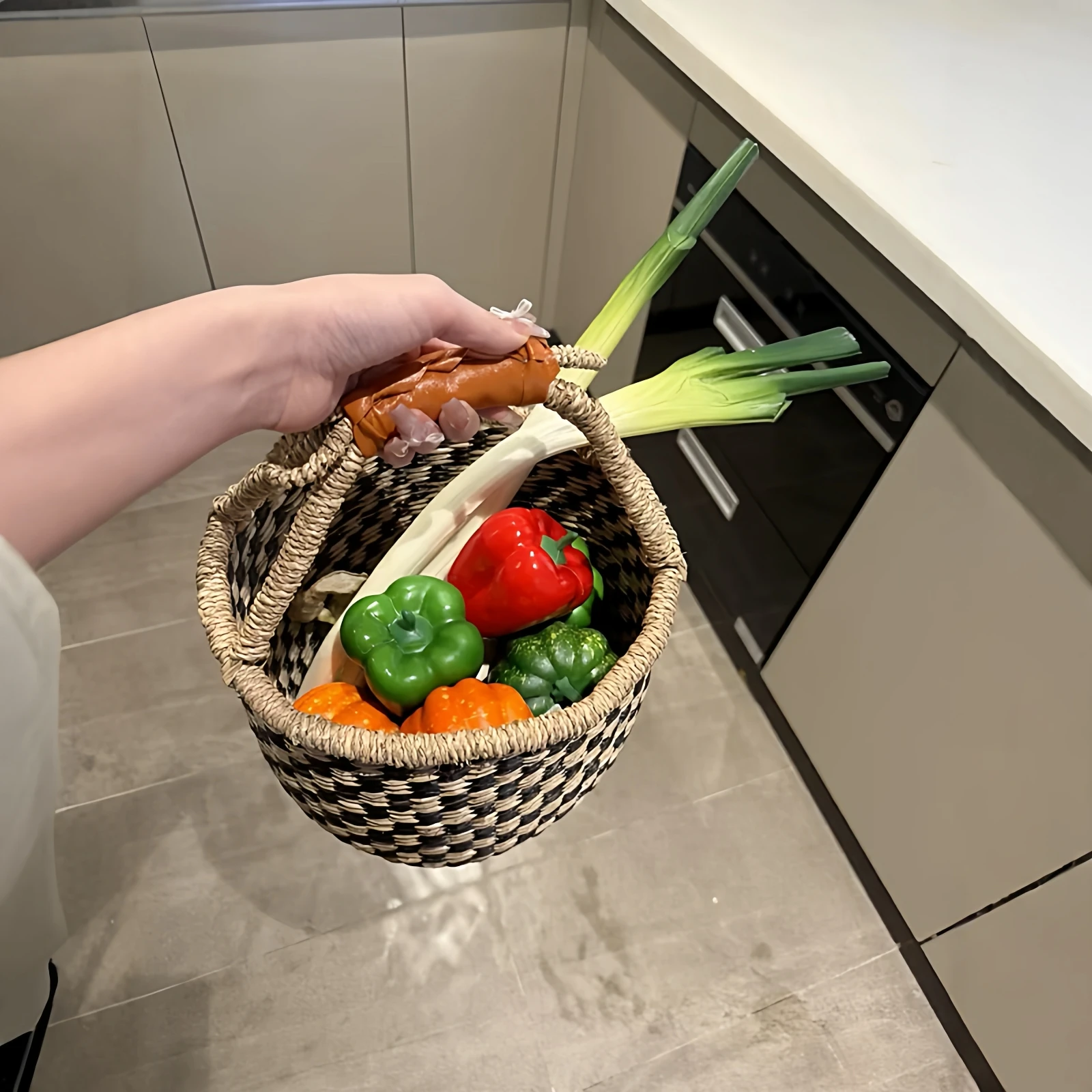 

Креативная плетеная корзина для кухни и пикника, переносная, для хранения овощей, для использования на кухонном столе