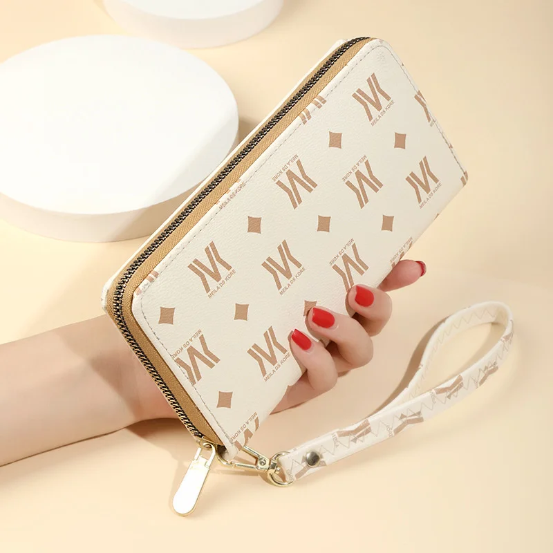 

Wallet women's long printed letter zipper handbag large capacity wrist band mobile phone bag pure