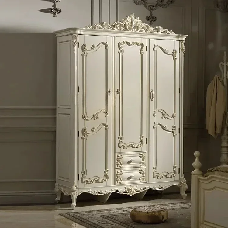cqyAmerican Ivory White Distressed Solid Wood Storage Wardrobe Home Cloakroom Furniture