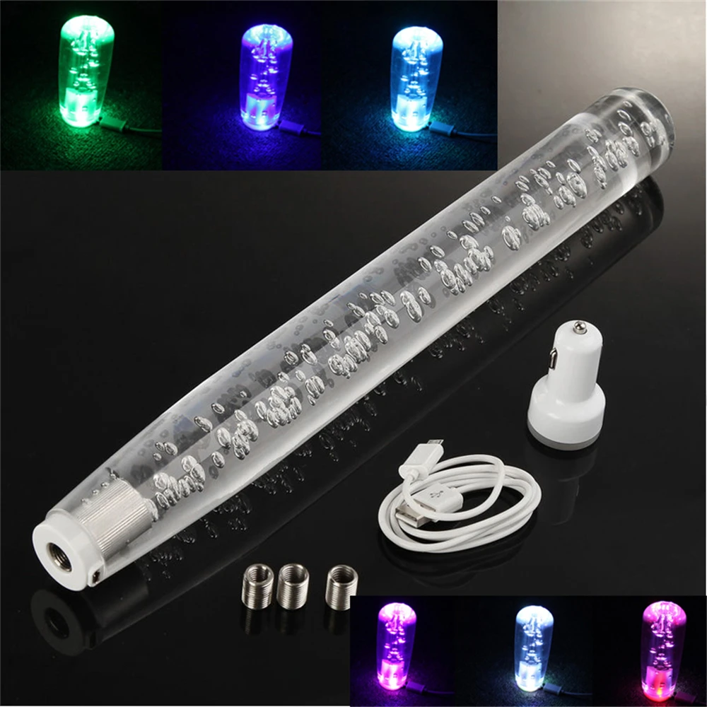 10 15 20 25 30cm Car Transparent Multicolor Gear Shift Knob Crystal Bubble Colorful Shifter Lever With 7 Color Led Holder