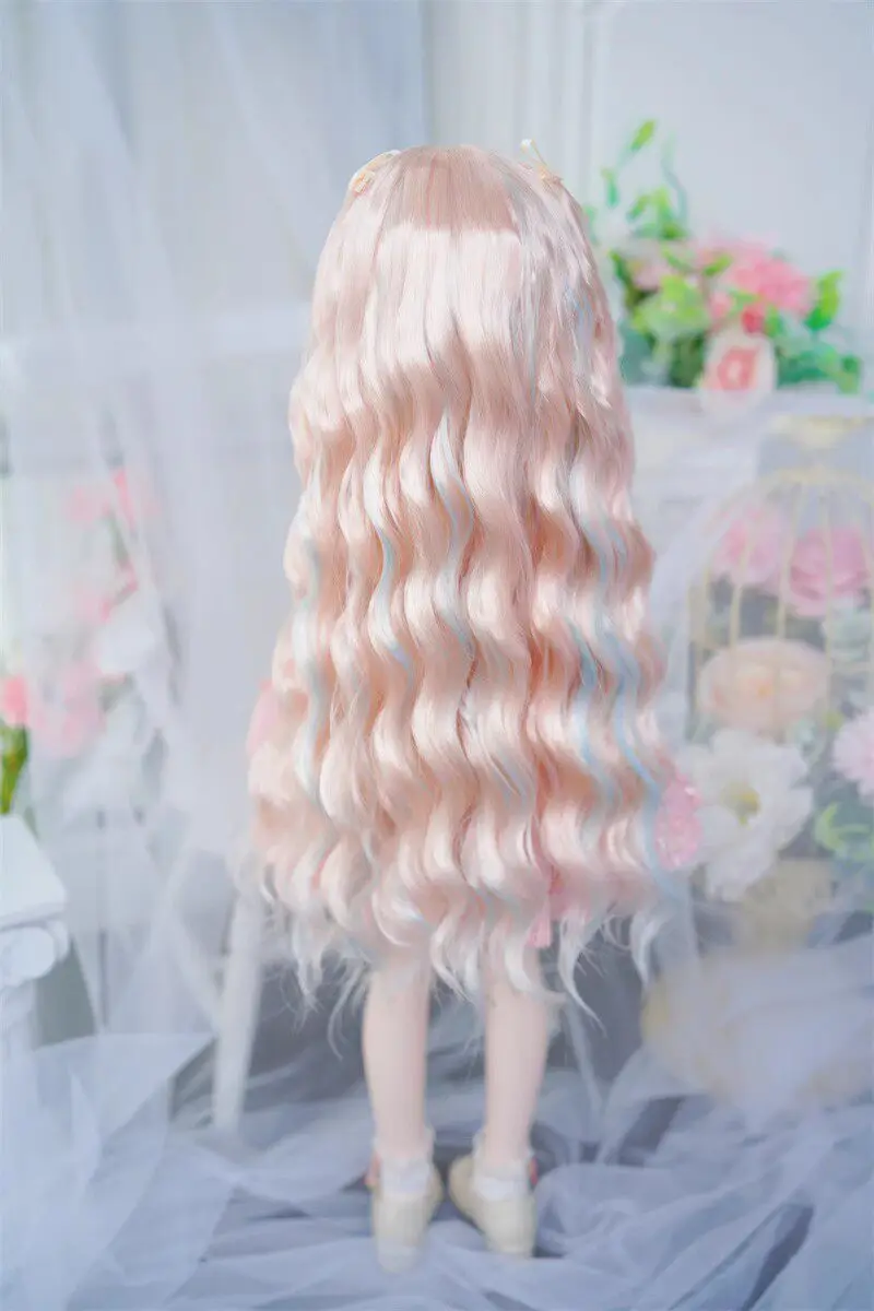 In Stock BJD Doll Baby Girls Wig 1/3 1/4 1/6 Milk Silk Butterfly Bow Curls Medium Long Hair Soft Silk Wig Doll Accessories