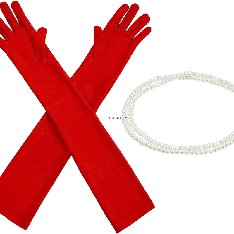 

Choice Day 1920s Accessories for Women Costume Long Satin Gloves Fancy Dress Plastic Stick Pearl Necklace Set anime accessories