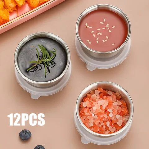 1/6pcs 40ML Salad Dressing Container Sauce Dishes Portable Stainless Steel Small Sauce Cup With Leakproof Lids Dipping Cups