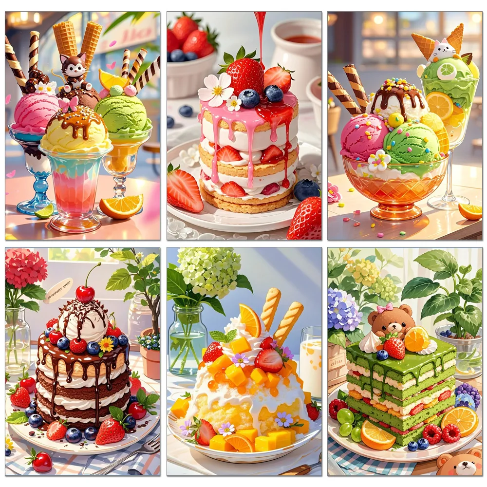 5D Diy Diamond Painting Ice Cream and Cake The Full Round/Square Mosaic  Embroidery Cross Stitch Kawaii Home Decoration