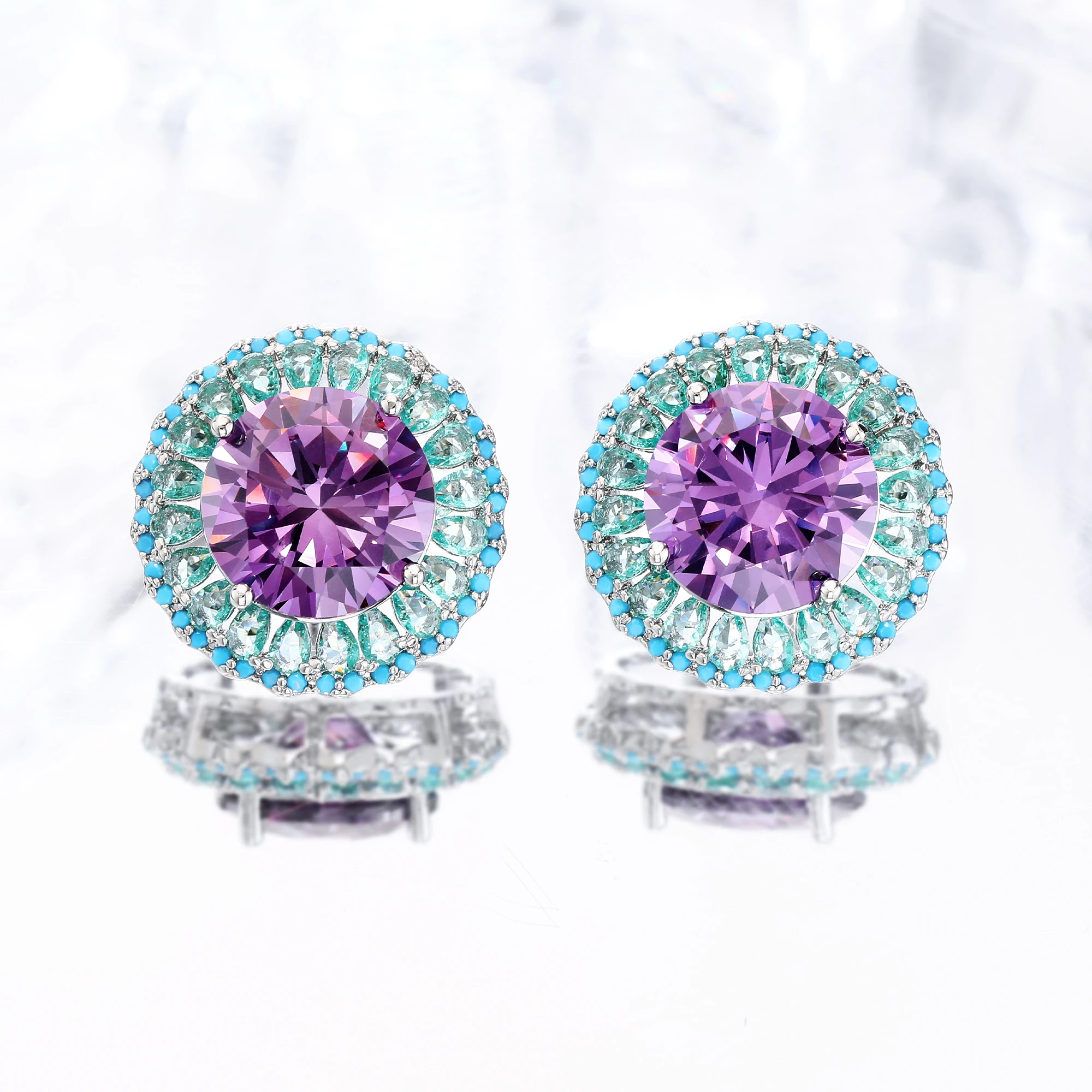 

Fashion Round Zirconia Earrings White Gold Plated Women's Gemstone Jewelry