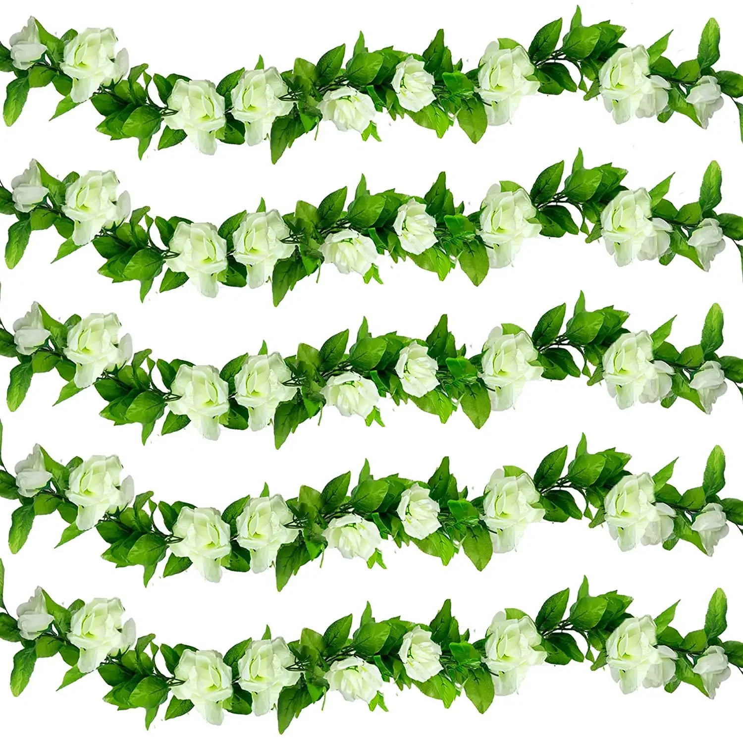 

Artificial White Flower Garlands, Rose Vines, Fall Decor, Faux Floral, Wall Hanging Plants, Wedding, Home Party, 5 Pack, 37.5 ft