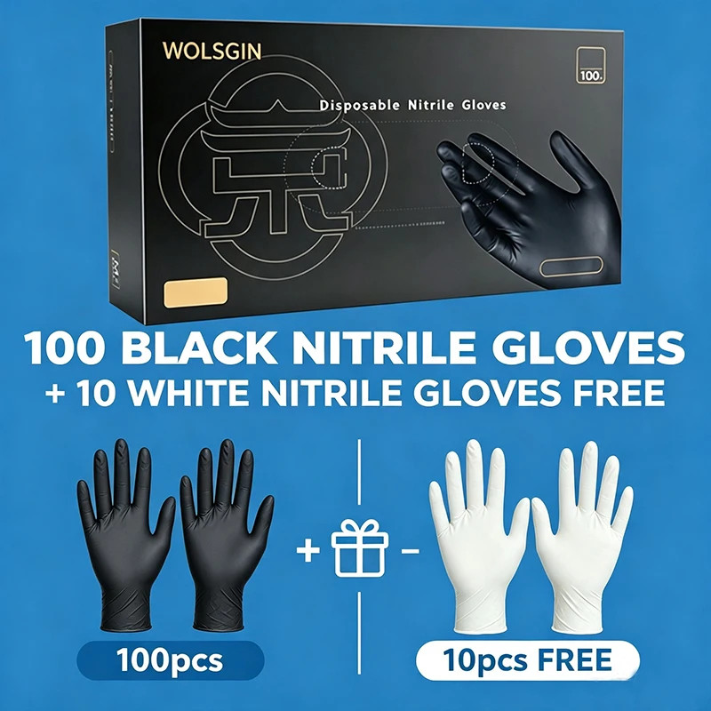 Black disposable nitrile gloves, multi-purpose hand protection, suitable for cooking, tattoo cleanup, kitchen cleaning