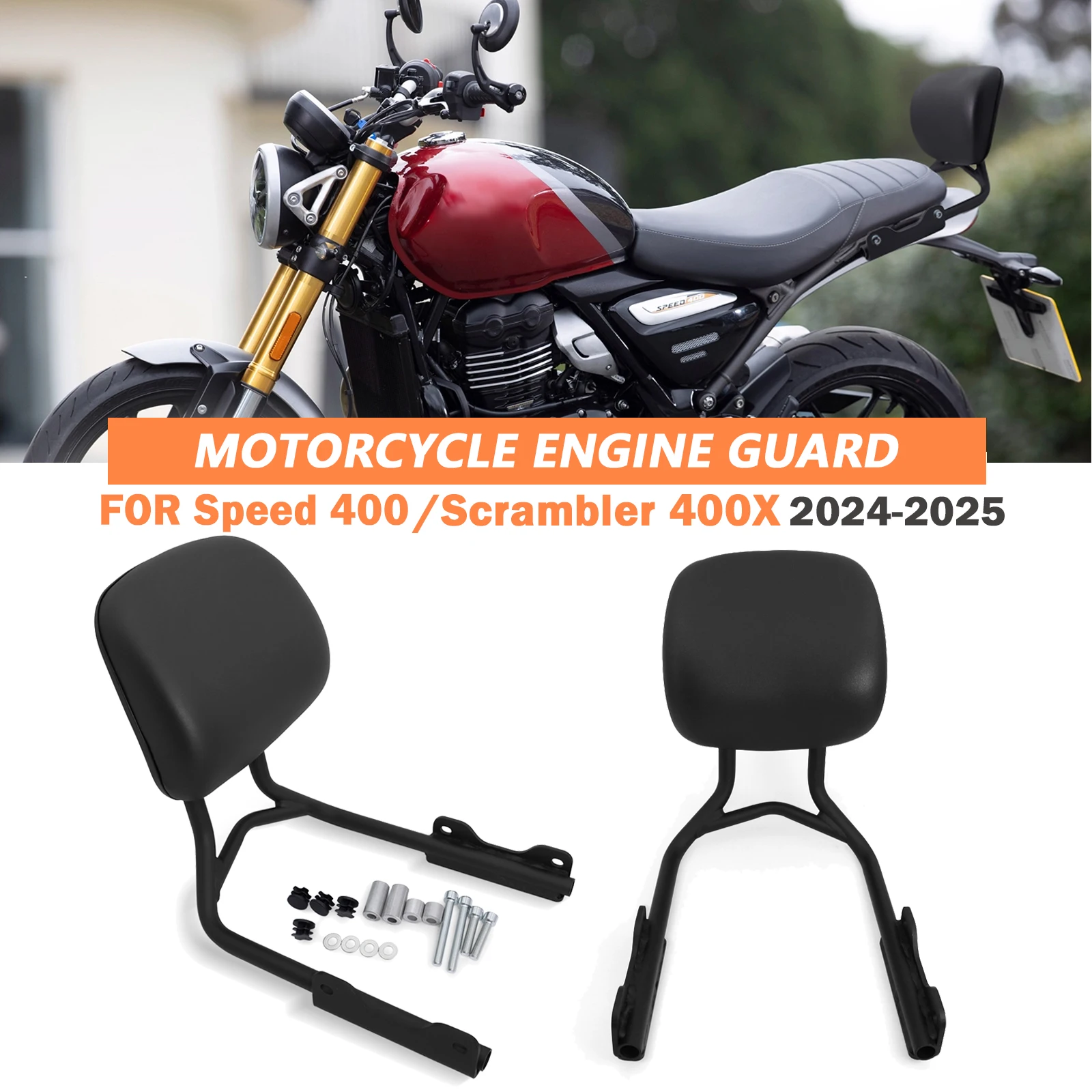 

Для Scrambler 400X 2024 2025 скорость 400 2025 мотоцикла, спинка заднего сиденья, поддержка седла, спинки, кожаная подушка для спинки сиденья