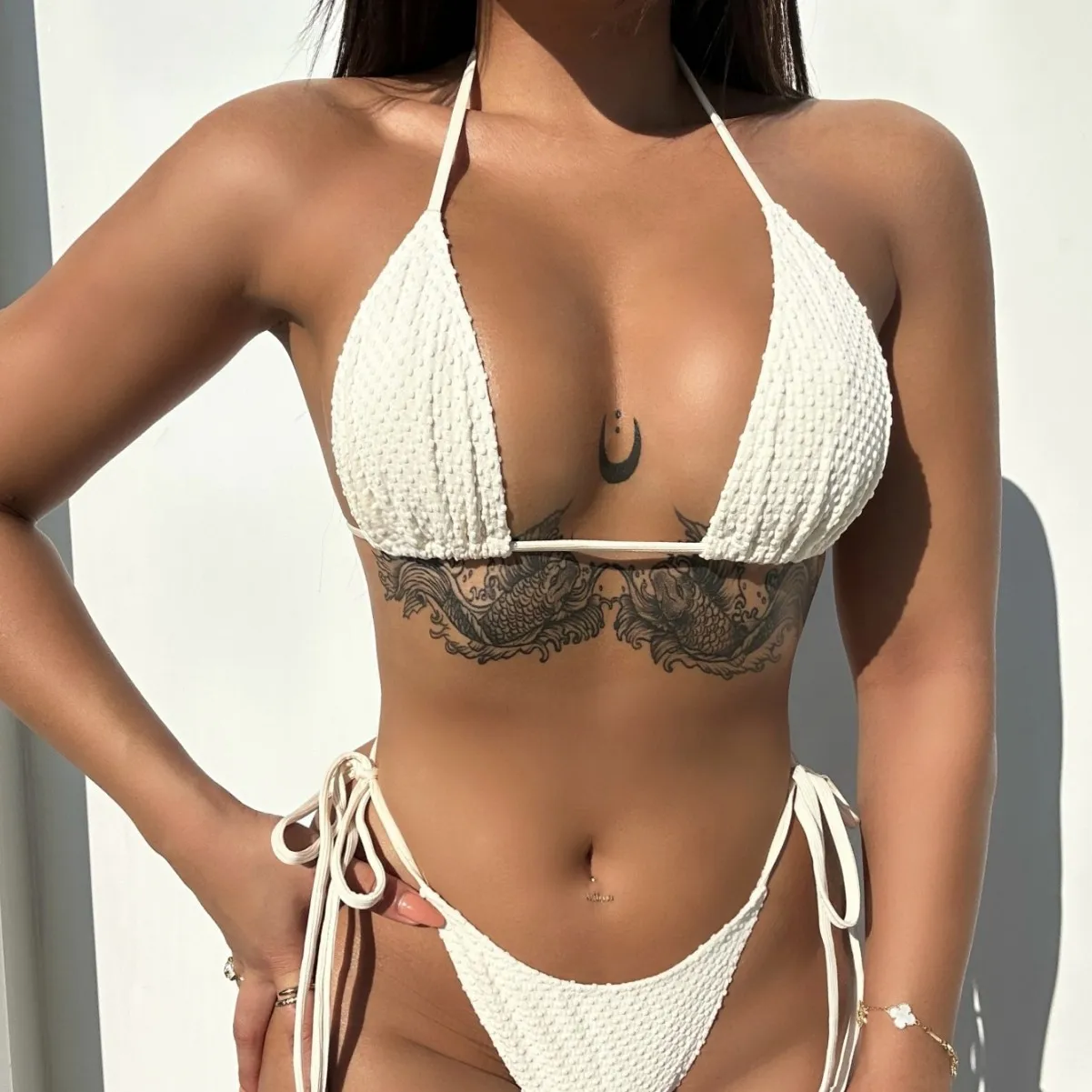 2026 Women Bubble Texture Brazilian Bikini Set Halter Triangle Top Side Tie 2 Piece Solid Swimsuit Beach Bathing Suit Biquini