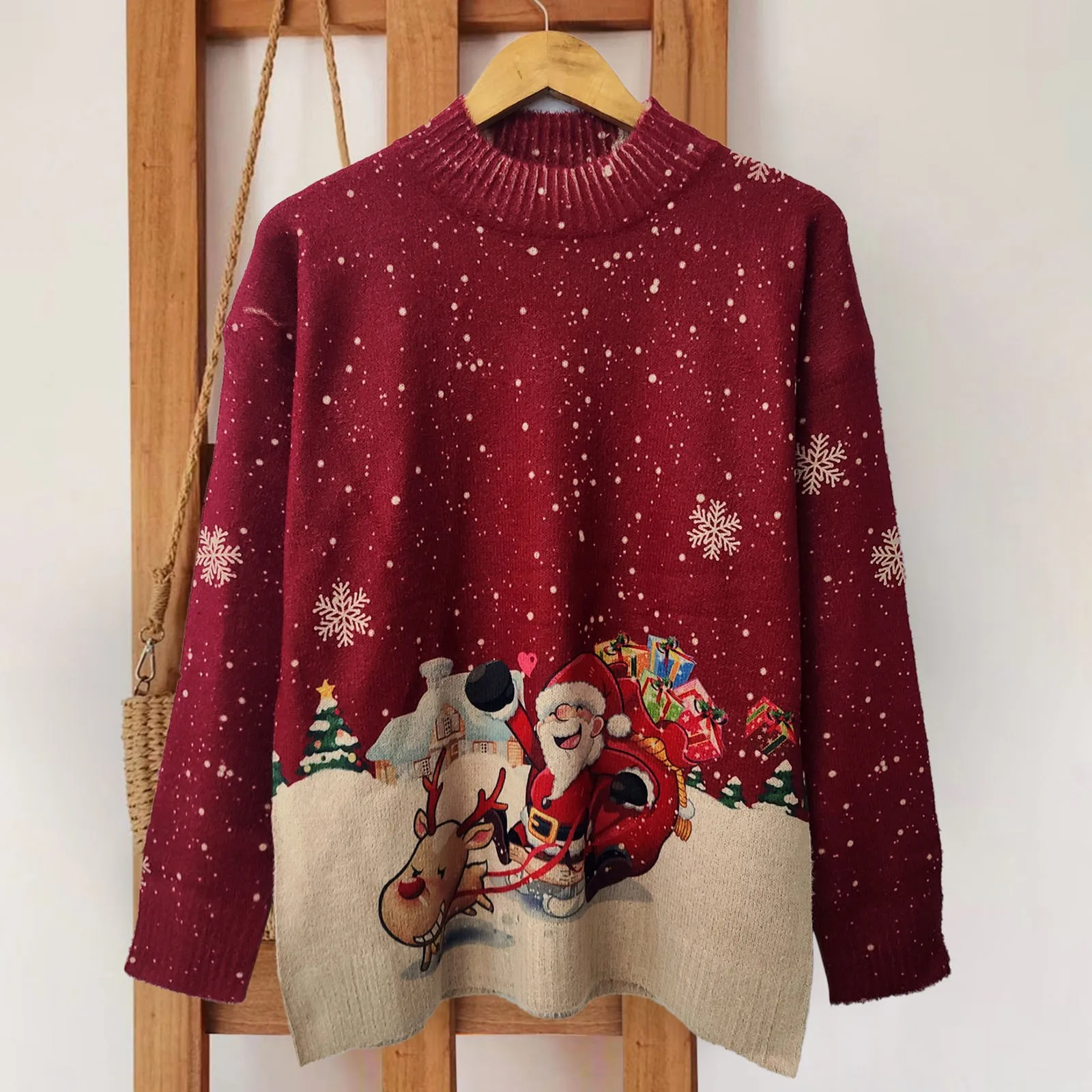 2024 Autumn New Sweater Women's Round Neck Long Sleeve Knit Snowflake Christmas Sweater Crew Neck Pullovers Funny Cute Clothing