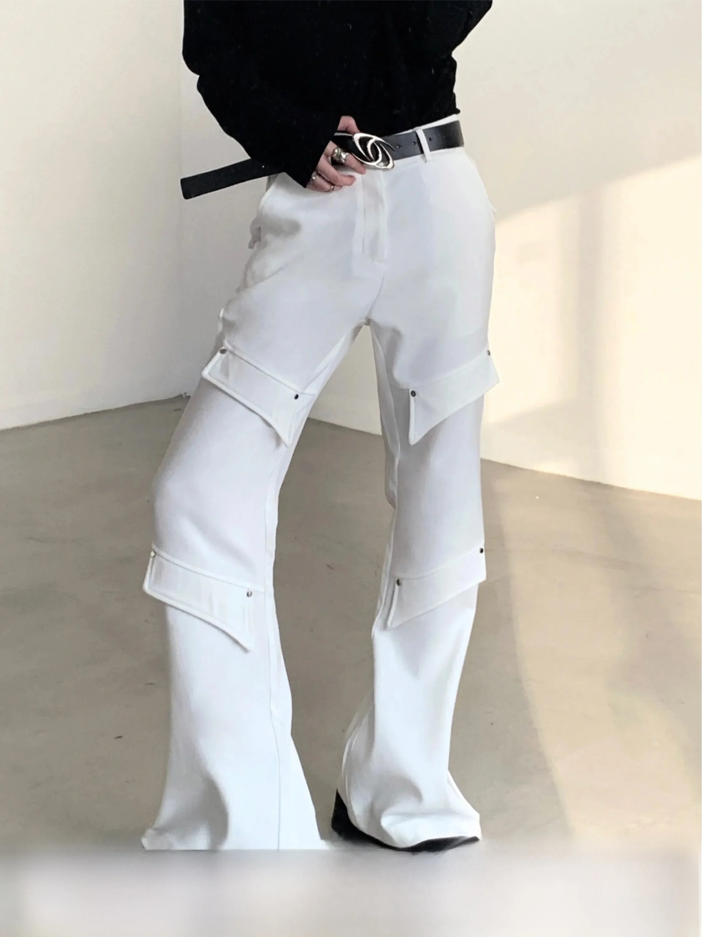 Original Small Audience Deconstructed Design Micro Flared Men's Pants High-End Drape Straight Leg White Trousers Autumn Mount...