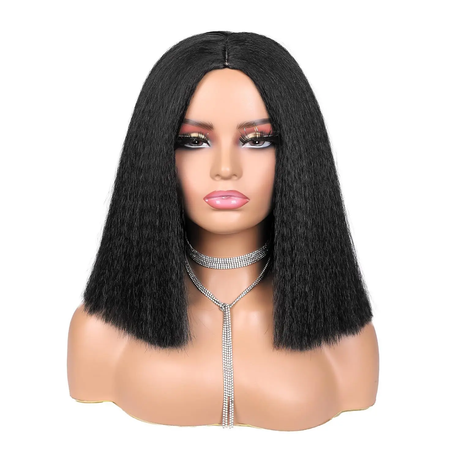 Kinky Straight Headband Synthetic Wig for Women Yaki Straight Wigs with Black Headband Hair Easy to Style No Lace Front No Glue