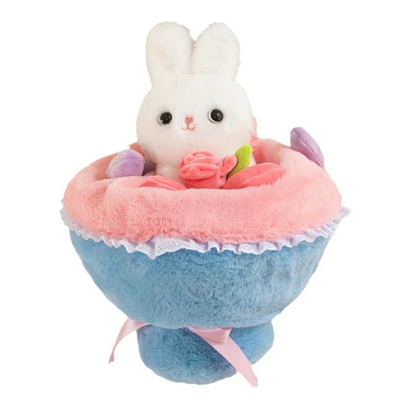 35cm Valentines Day Rabbit Bouquet Plush Toy for Various Ages Anniversary Gifting Stuffed Animal Dolls for Girlfriend