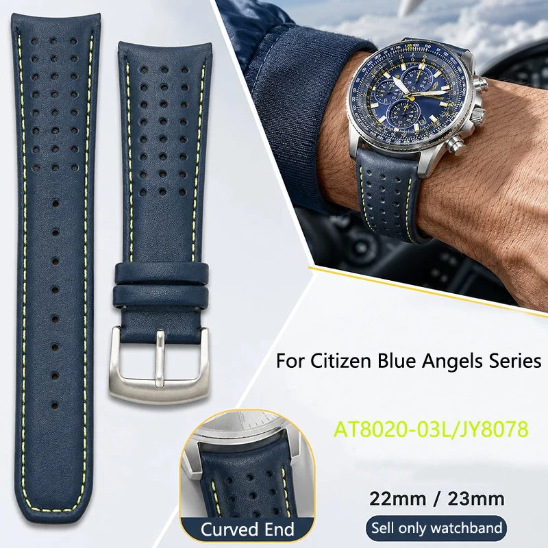 For Citizen Blue Angels Series Arc Curved End Cowhide Watch Band for Blancpain Fifty Fathoms Genuine-Leather Strap 22mm 23mm