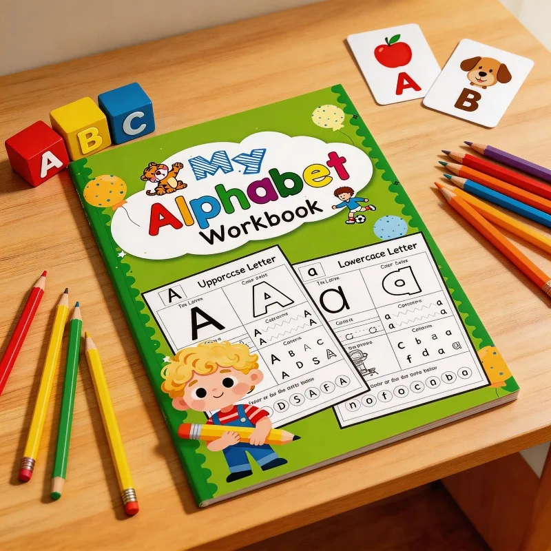 

48 страниц, детская книга для рисования и игры в буквы, 7 практических игр, тренировка контроля над ручкой, увлекательные упражнения, интерактивная книга для занятий.