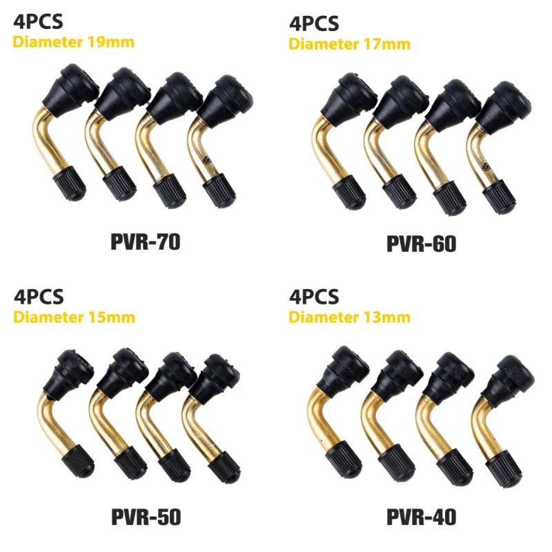 4Pcs/set 90 Degrees Rubber Angle Valve For Tubeless Tires Nipple For Tubeless Disc Wheel Nipple (PVR40/PVR50/PVR60/PVR70)